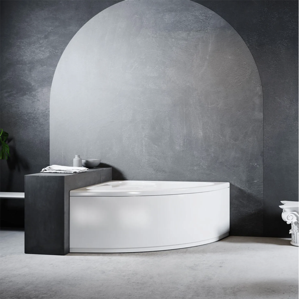 Vasca da bagno angolare con telaio e pannello in acrilico bianco 140x140 cm