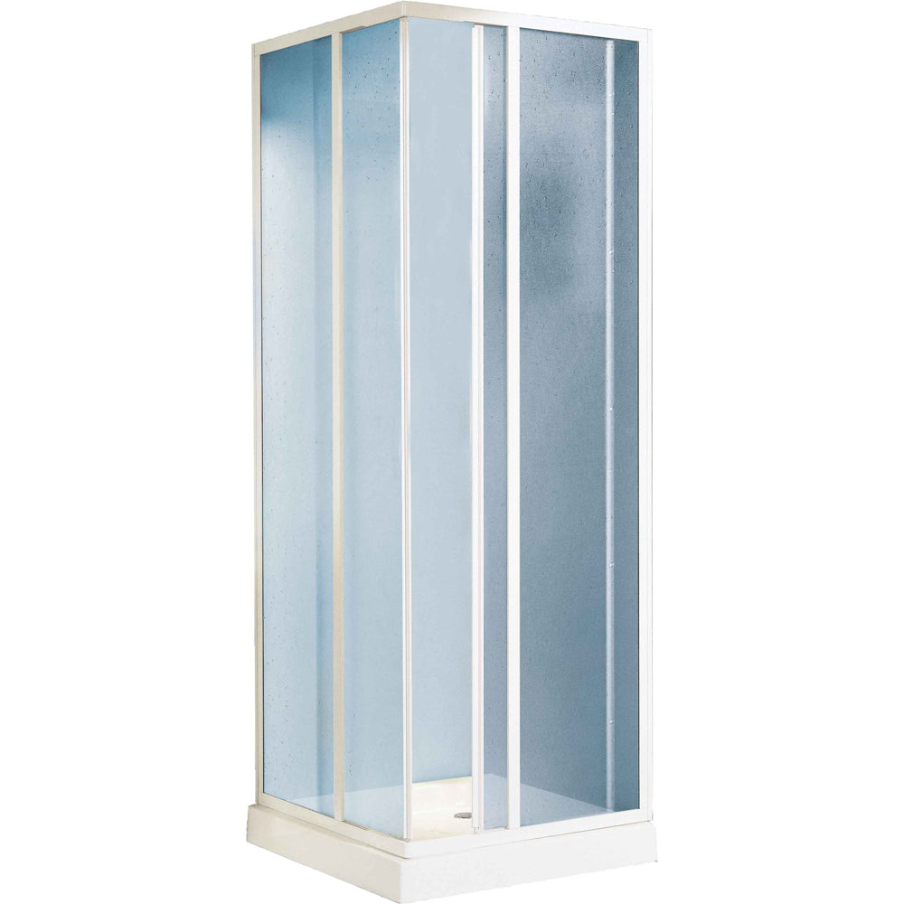 Box doccia angolare estensibile reversibile con profili in alluminio h185 cm e pannelli a scorrimento in acrilico effetto bollicine