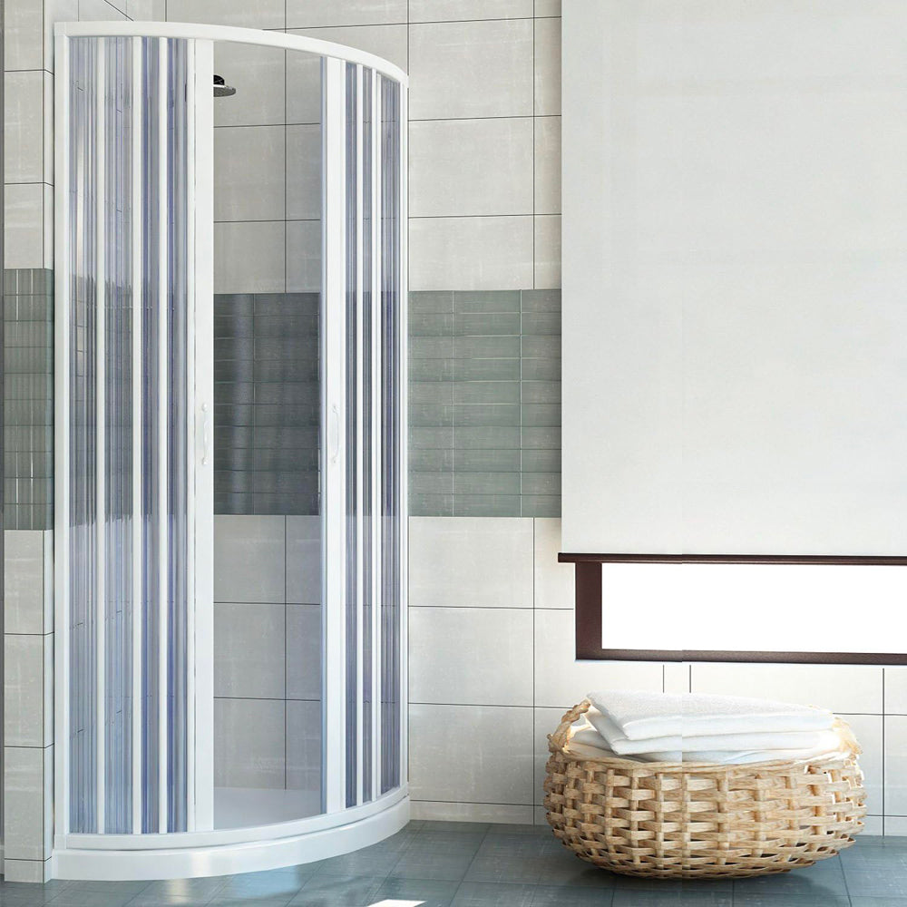 Box doccia semicircolare in PVC h185 cm con apertura centrale a soffietto