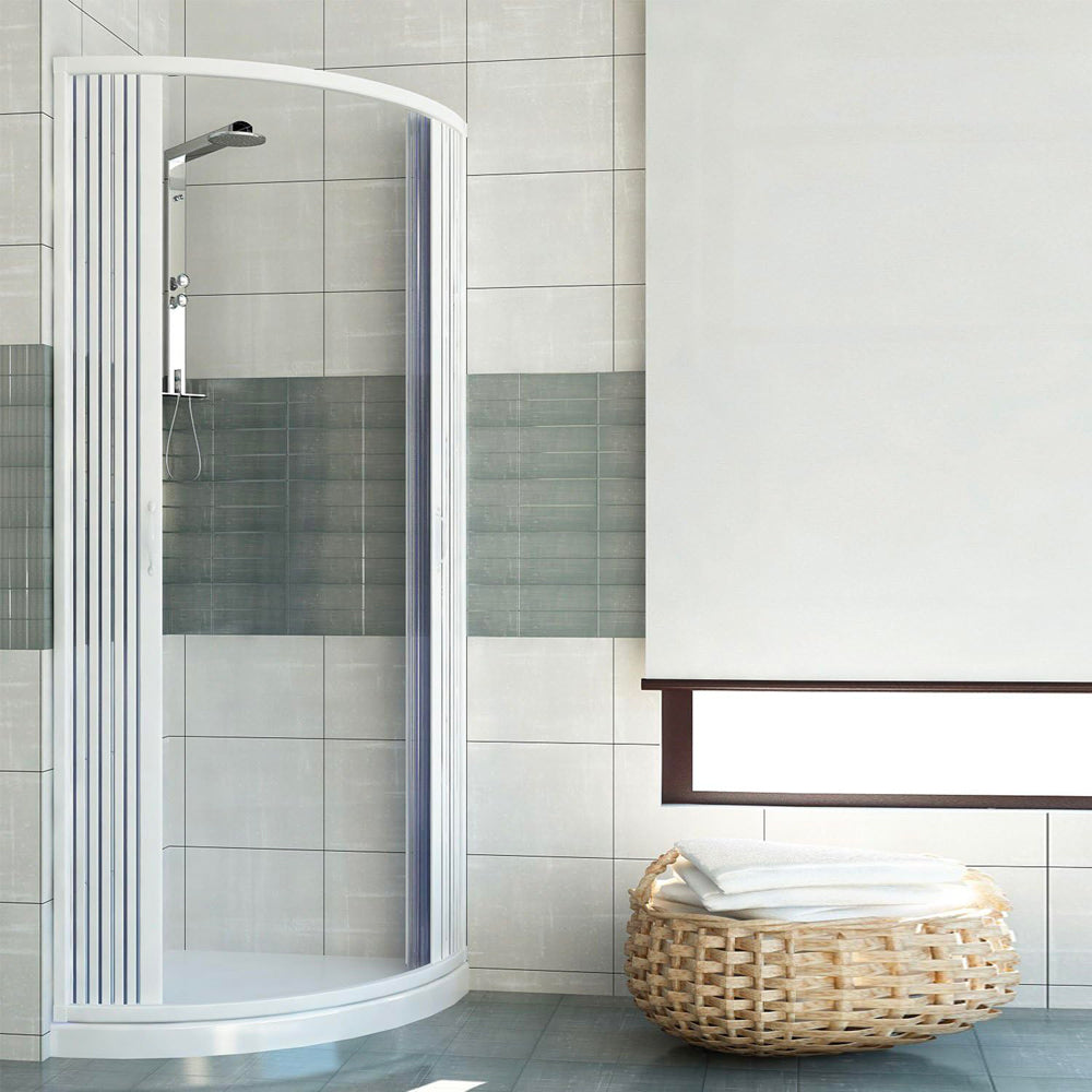 Box doccia semicircolare in PVC h185 cm con apertura centrale a soffietto