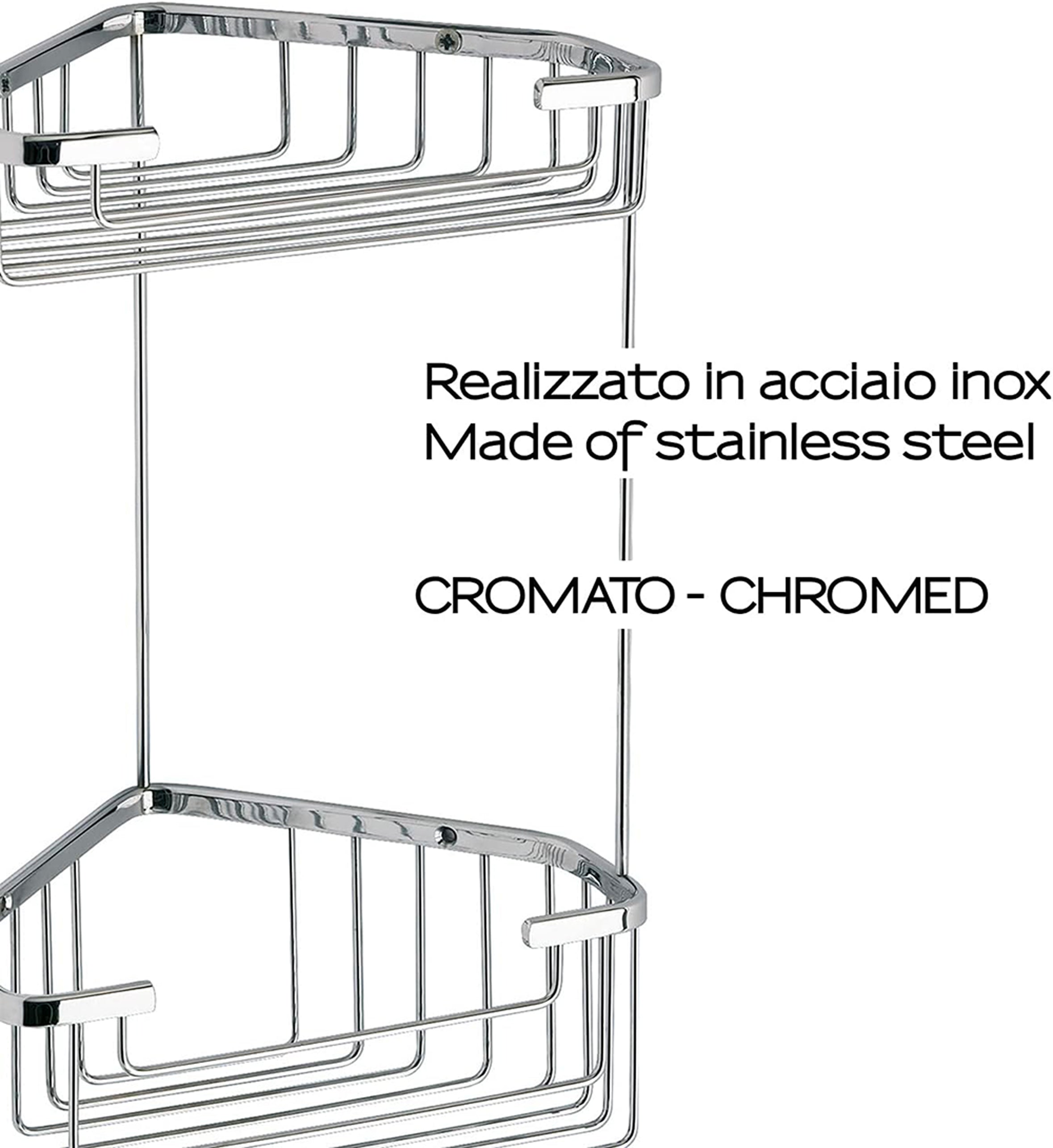 Angoliera doccia in filo 2 ripiani acciaio inox 20x15x27 cm
