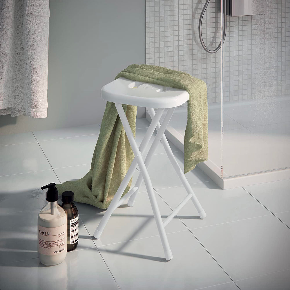 Sgabello richiudibile bianco in resina 28x26x46.5 cm