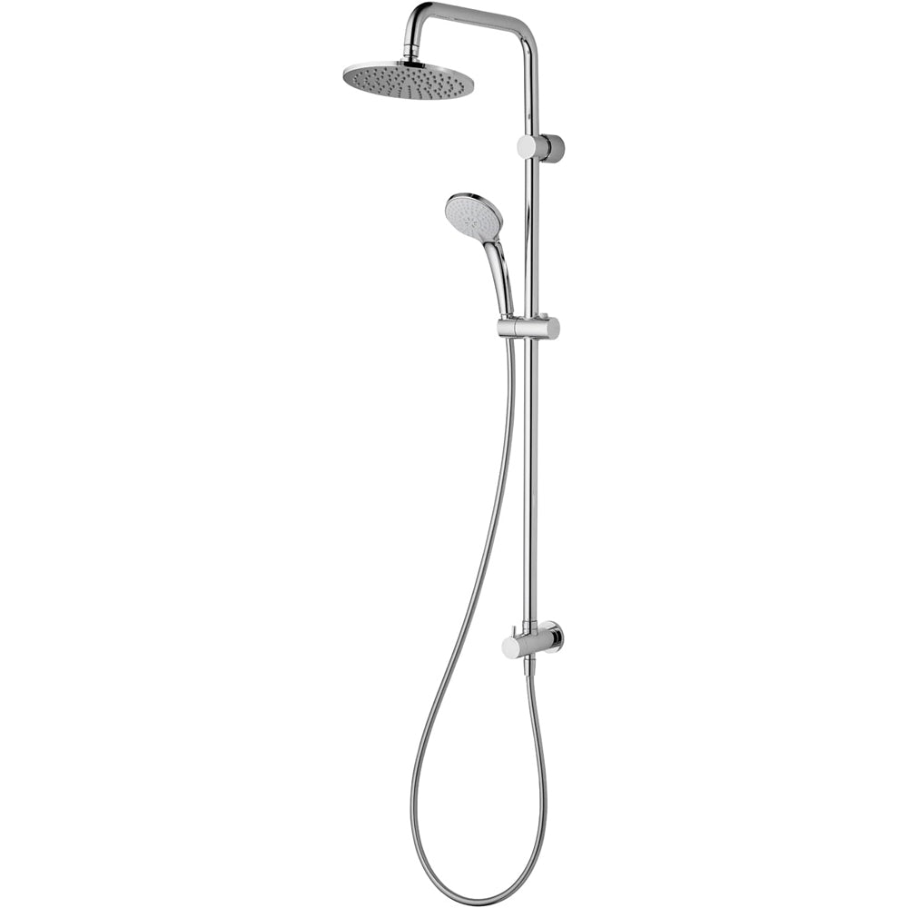 Colonna doccia cromata con soffione tondo 20 cm e doccetta con riduttore 10 cm idealduo