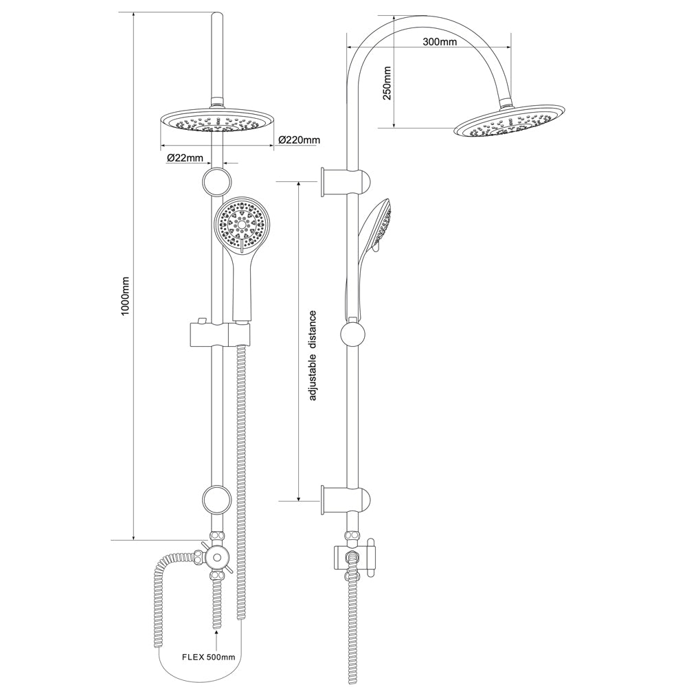 Set colonna doccia in acciaio tonda cromata con soffione mono getto e doccetta in ABS 5 getti cromata