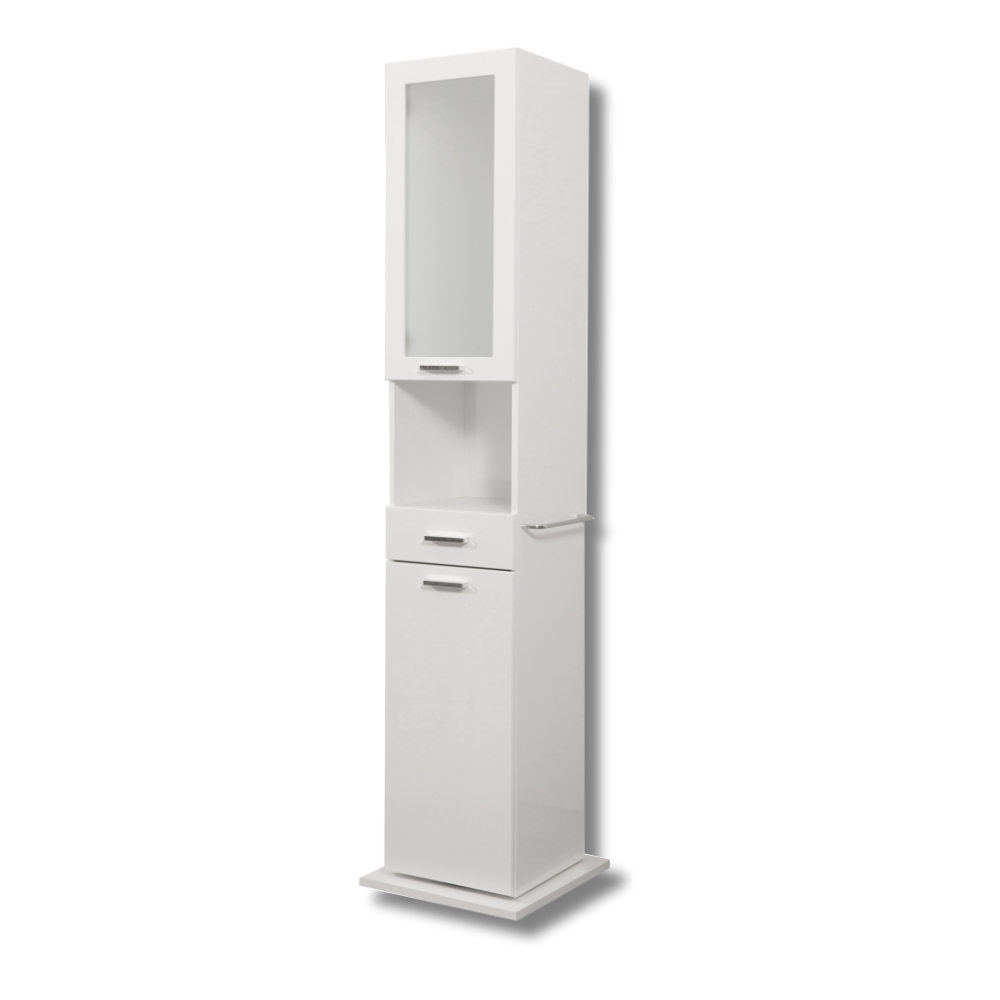 Colonna mobile da bagno girevole con specchio e ante apertura a destra 43x43xH191 cm