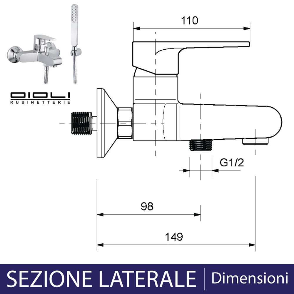 Miscelatore vasca esterno in ottone cromo lucido New Detroit