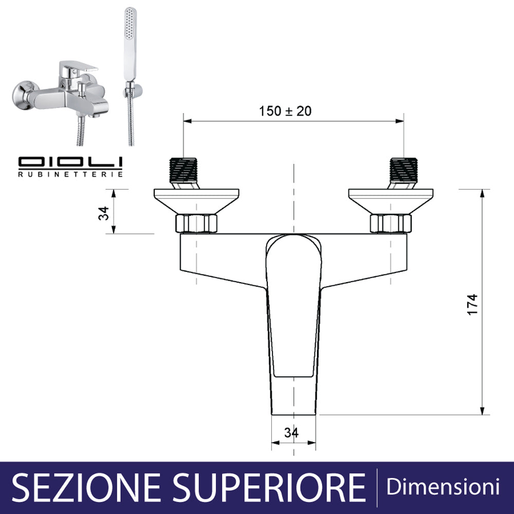 Miscelatore vasca esterno in ottone cromo lucido New Detroit