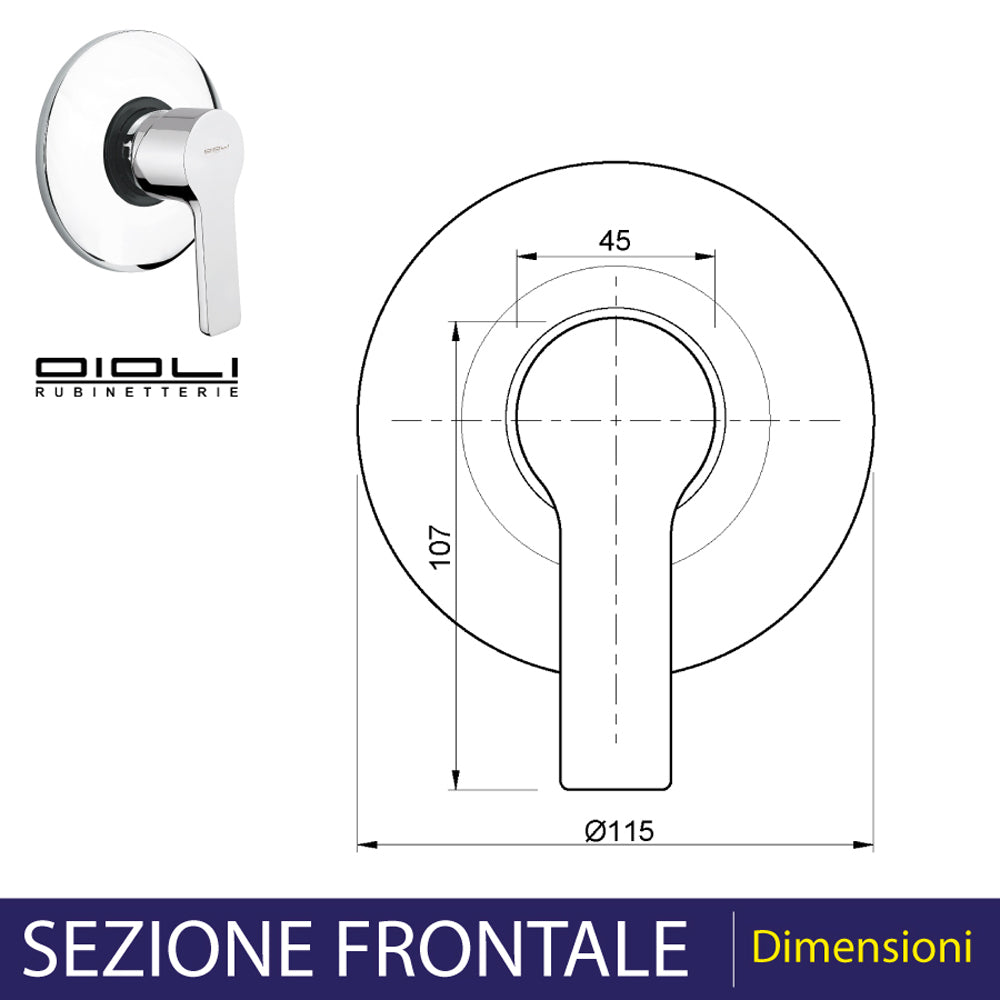 Miscelatore doccia a incasso in acciaio cromato con diametro 11.5 cm