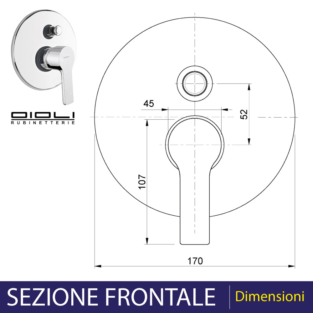 Miscelatore doccia a incasso in acciaio cromato con deviatore e diametro 17 cm