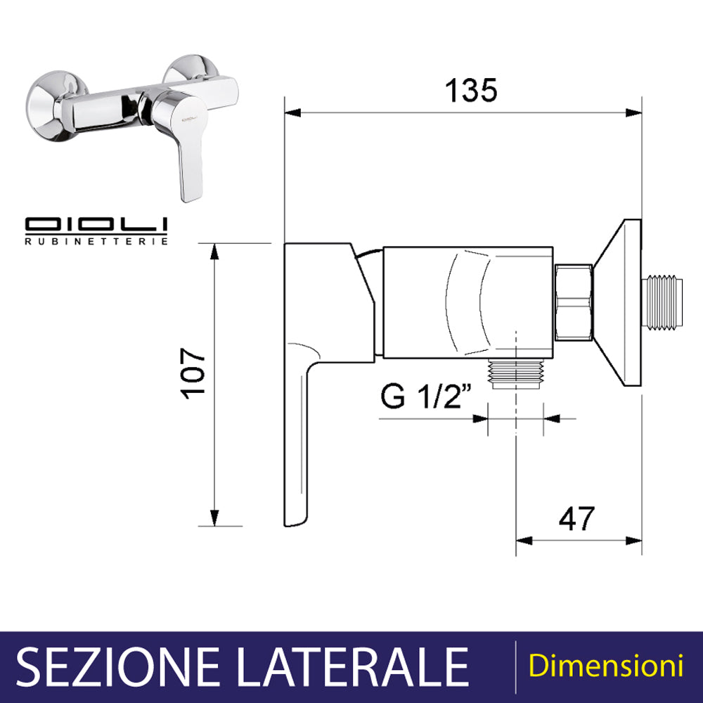 Miscelatore doccia esterno in acciaio cromato con attacco flessibile