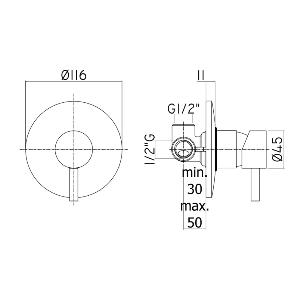 Miscelatore monocomando in ottone cromato a incasso doccia