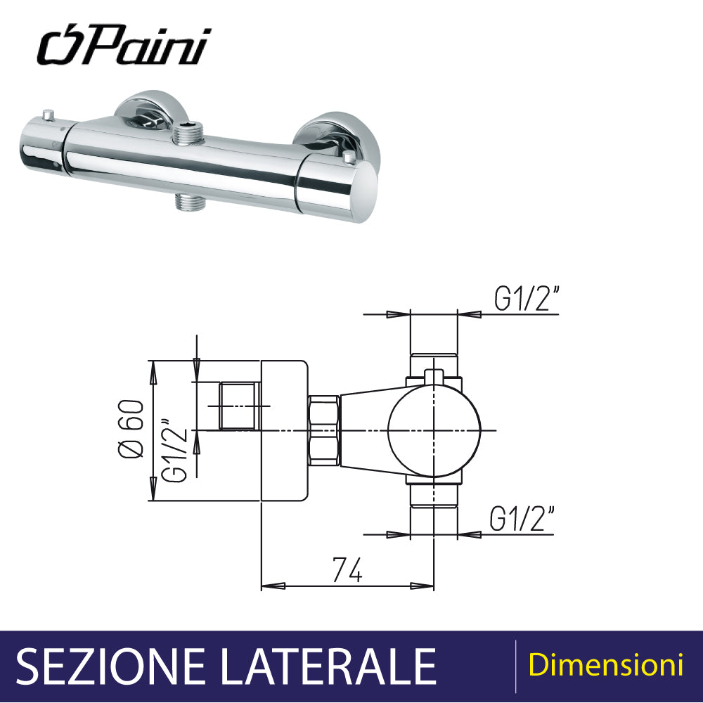 Miscelatore doccia cromo termostatico con deviatore a due vie Disco