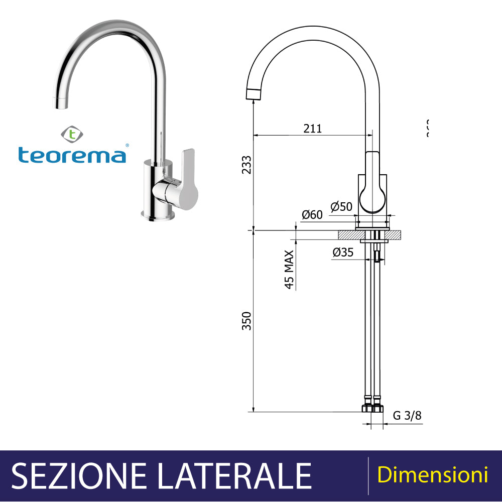 Miscelatore lavello cucina canna a U cromo