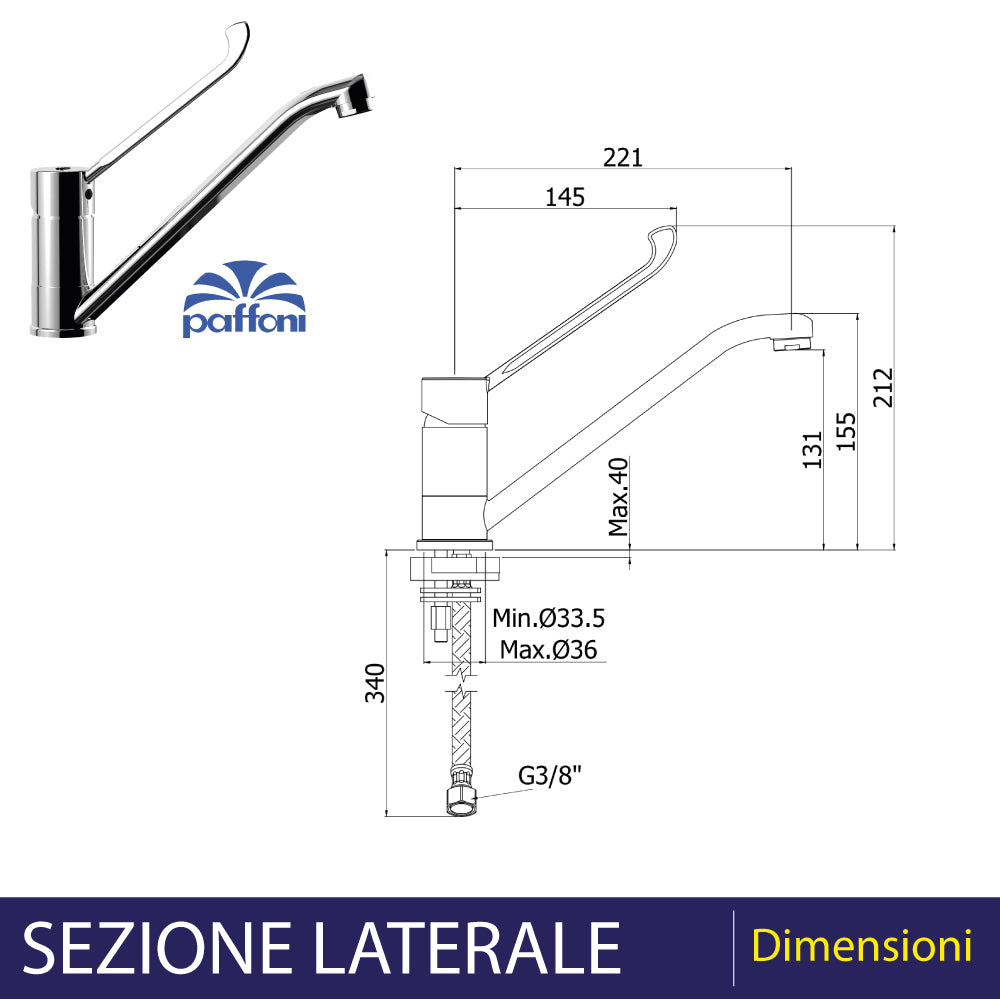 Miscelatore lavello monoforo con leva clinica