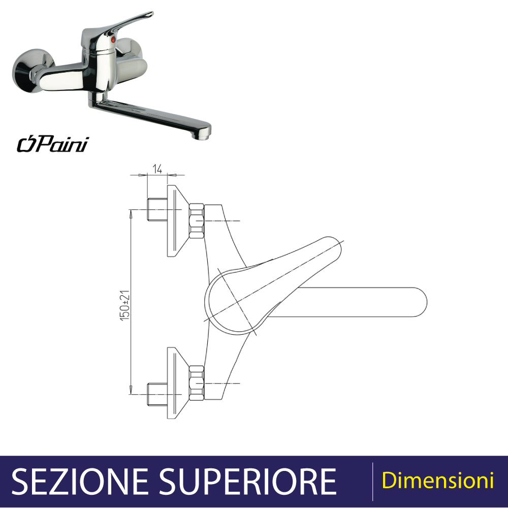 Miscelatore lavello a parete in ottone cromato monocomando Pilot