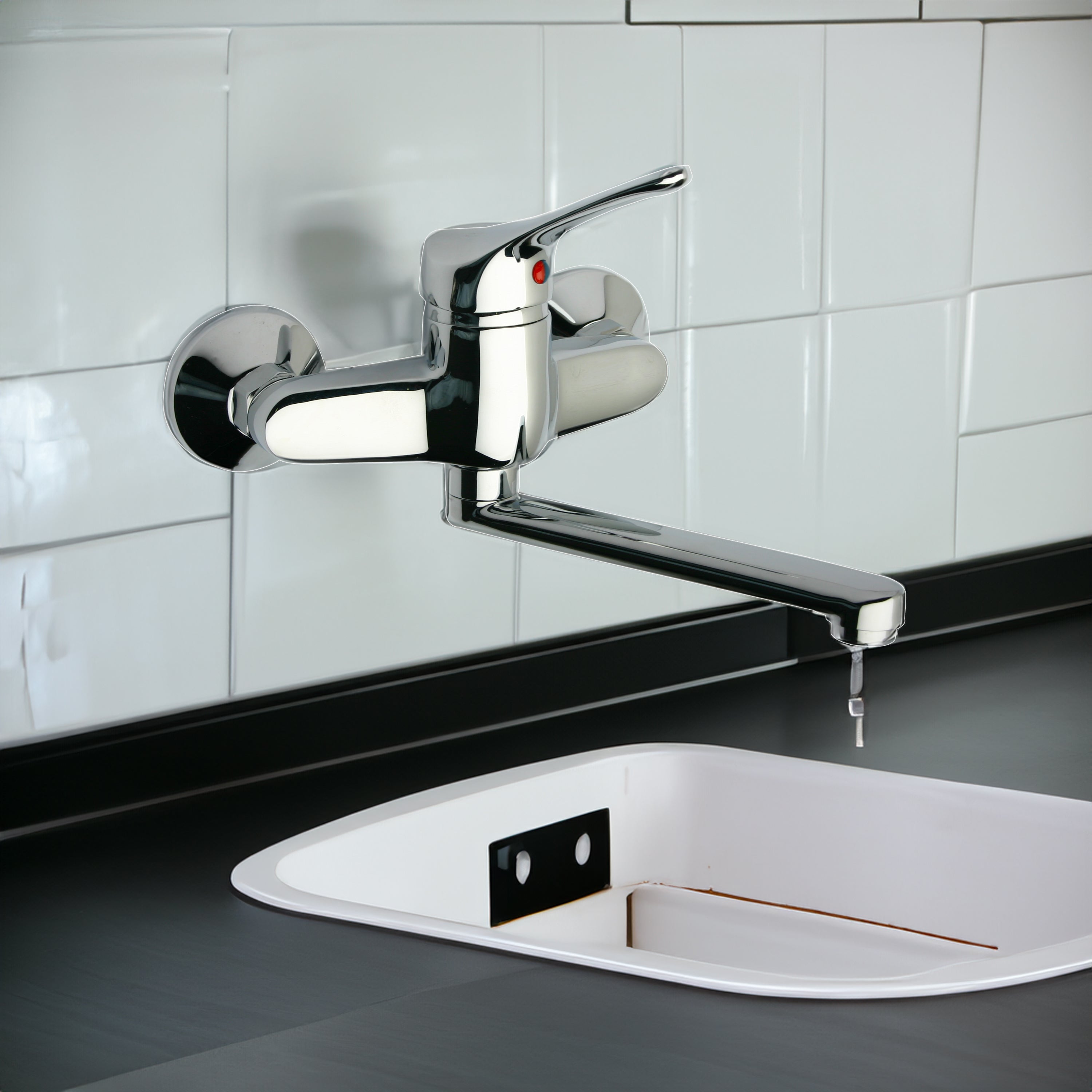 Miscelatore lavello a parete in ottone cromato monocomando Pilot