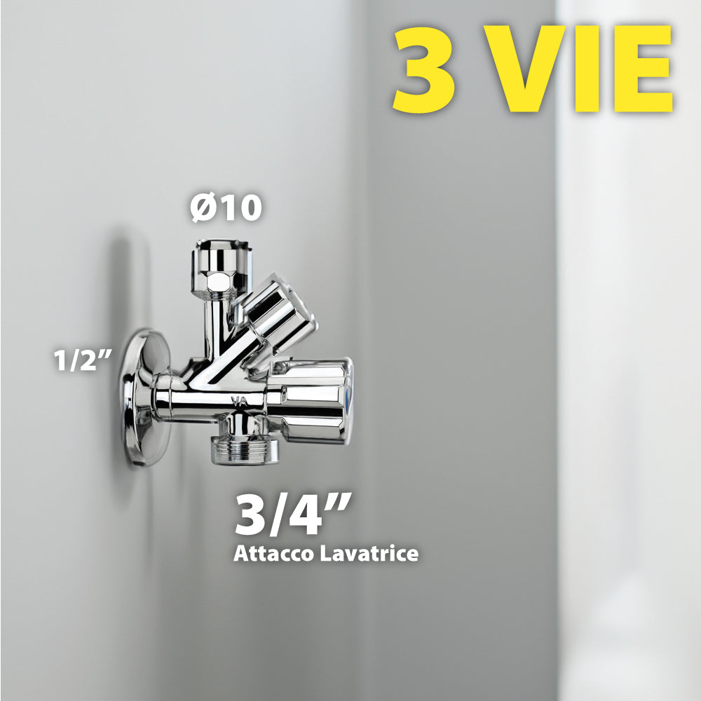 Rubinetto sottolavabo combinato tre vie per lavatrice e impianti idraulici