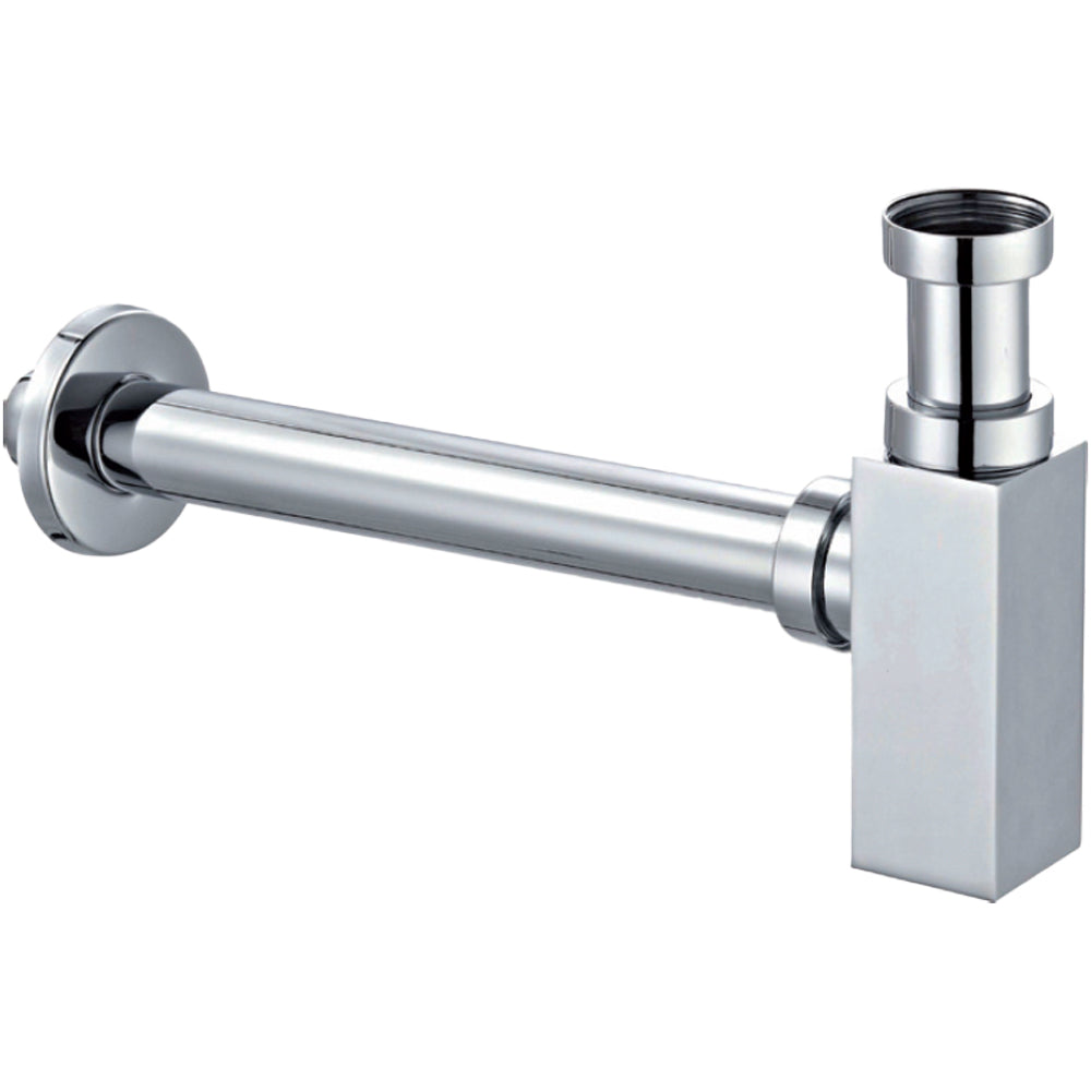 Sifone d'arredo in acciaio cromato quadro per lavabo