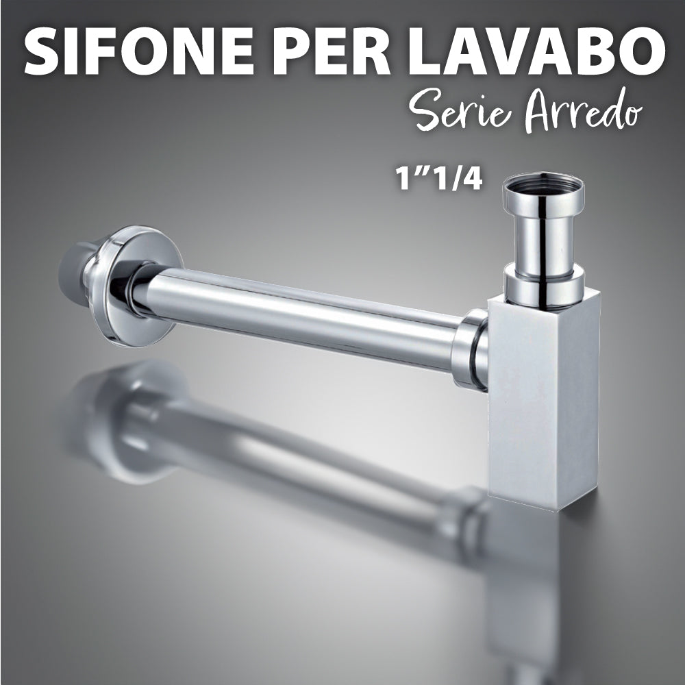 Sifone d'arredo in acciaio cromato quadro per lavabo
