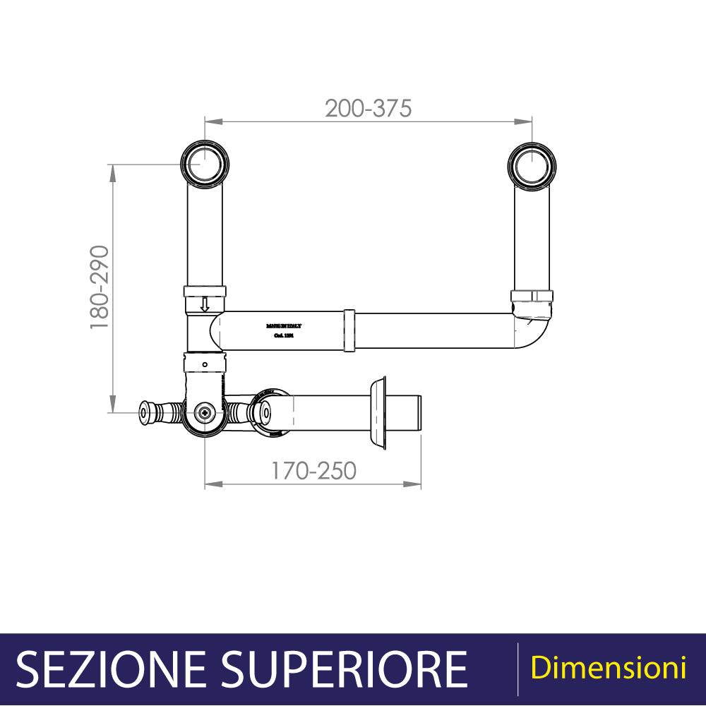 Sifone per lavello a 2 vie salvaspazio autopulente