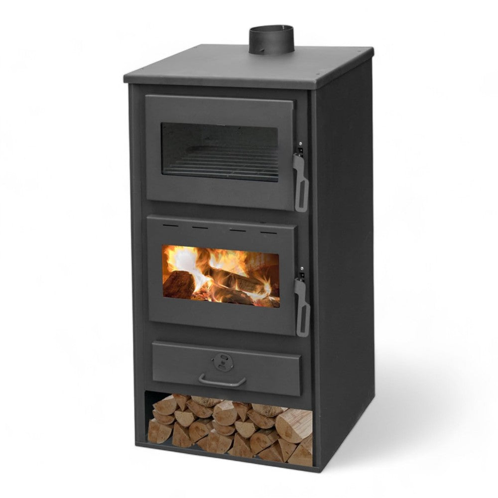 Poêle à bois 21,4 kw avec four et raccordement pour système d'eau en acier anthracite Kaicco Idro