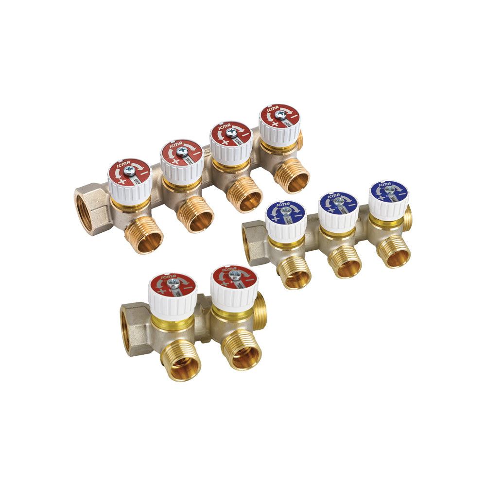Collettore idraulico lineare m/f 3/4" con rubinetti
