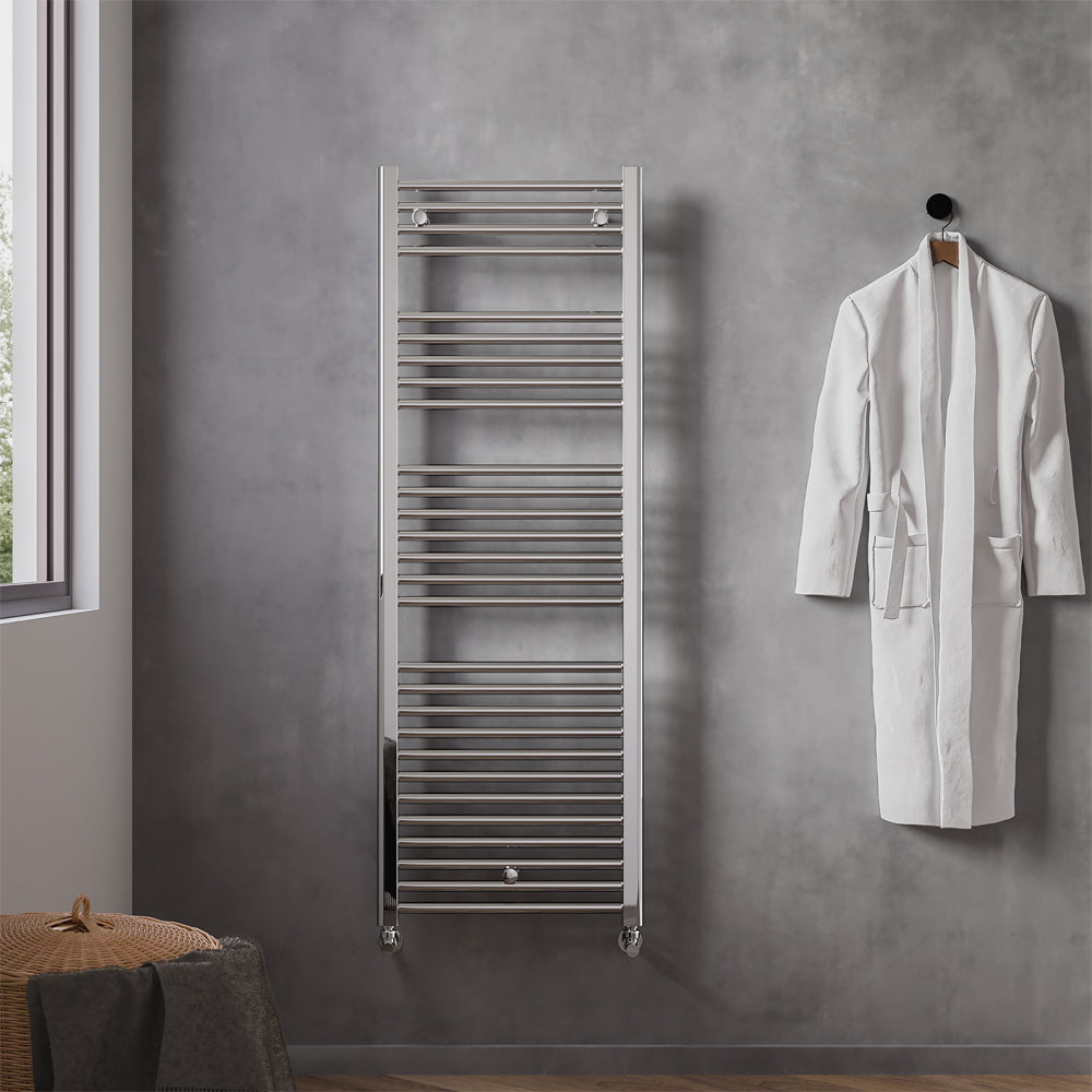 Termoarredo radiatore cromato diritto H142x45x40 cm con valvola di sfiato e attacchi