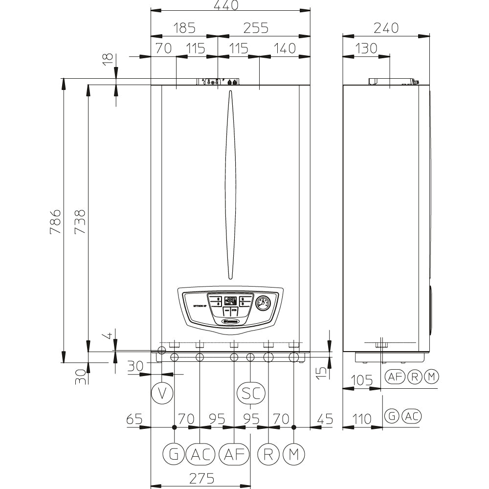Caldaia a condensazione istantanea 22,6 Kw A con cronotermostato SMART hi-tech senza fili a tecnologia Bluetooth 44x24H79 cm Mythos Hp