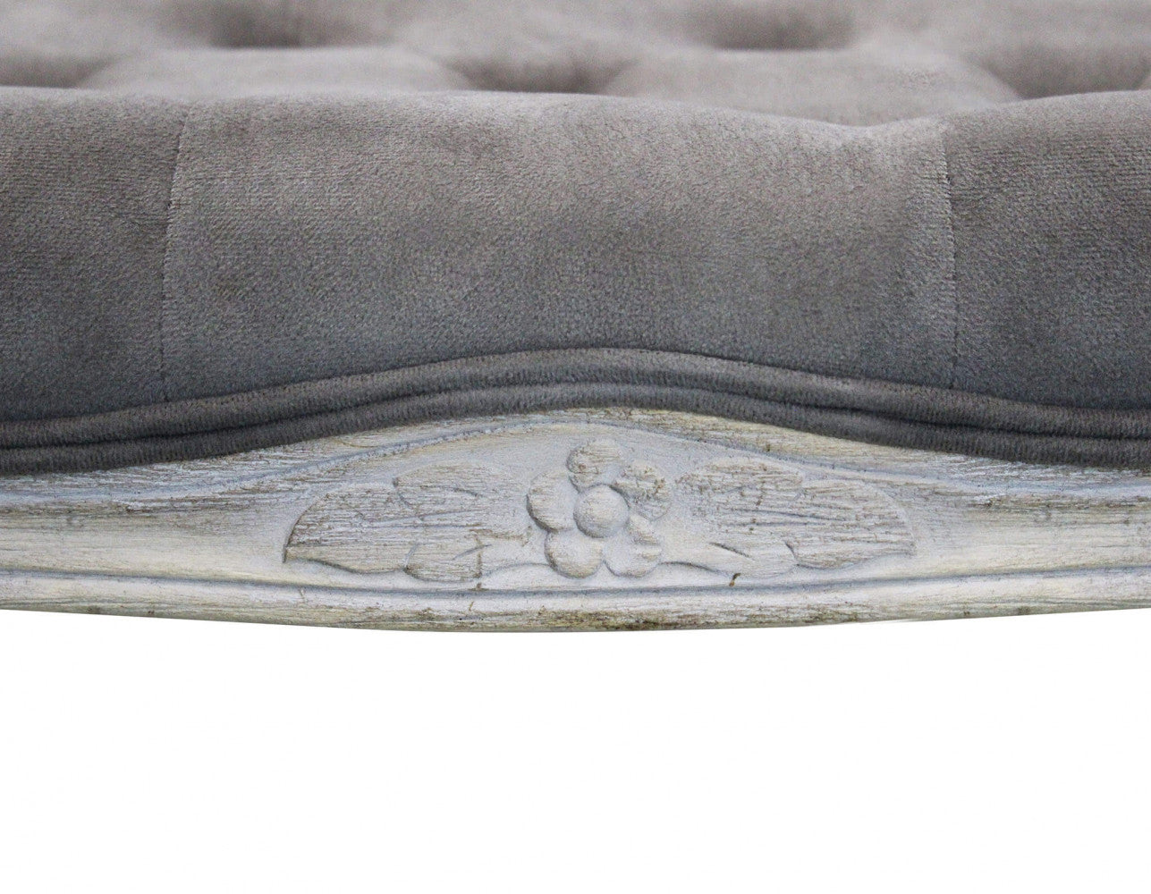 Banc d'intérieur en bois avec rembourrage et revêtement en velours gris souris Old France