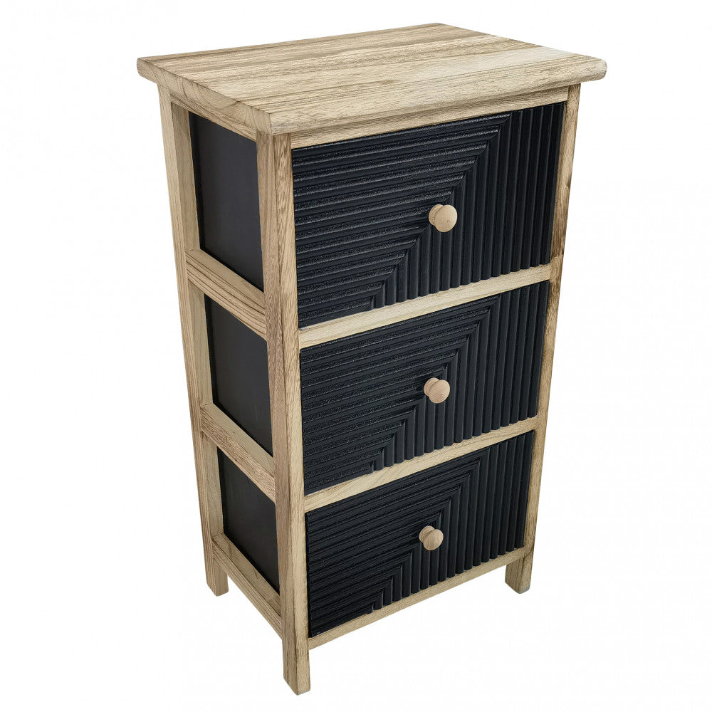 Mobiletto comodino in legno con tre cassetti per interno fisso nero e beige 34x25xH60 cm Artec