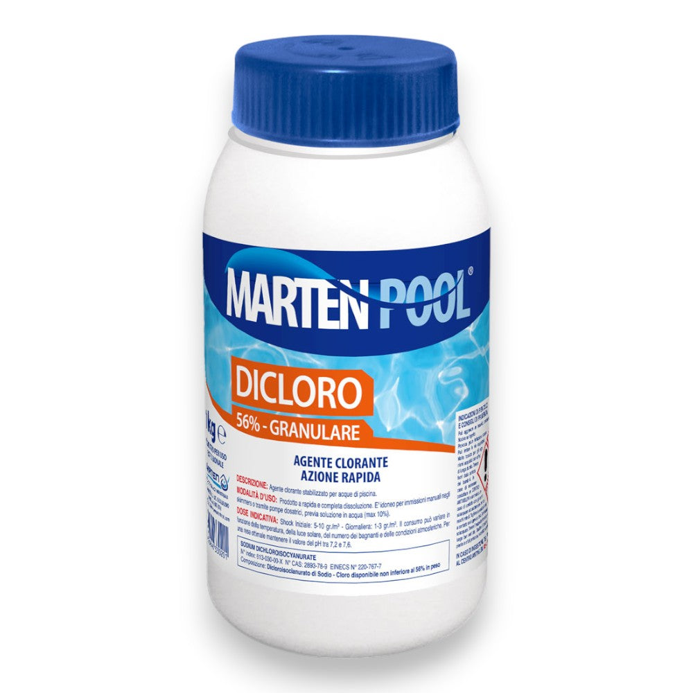 Dichlore granulé pour traitement de l'eau de piscine 1 et 5 kg