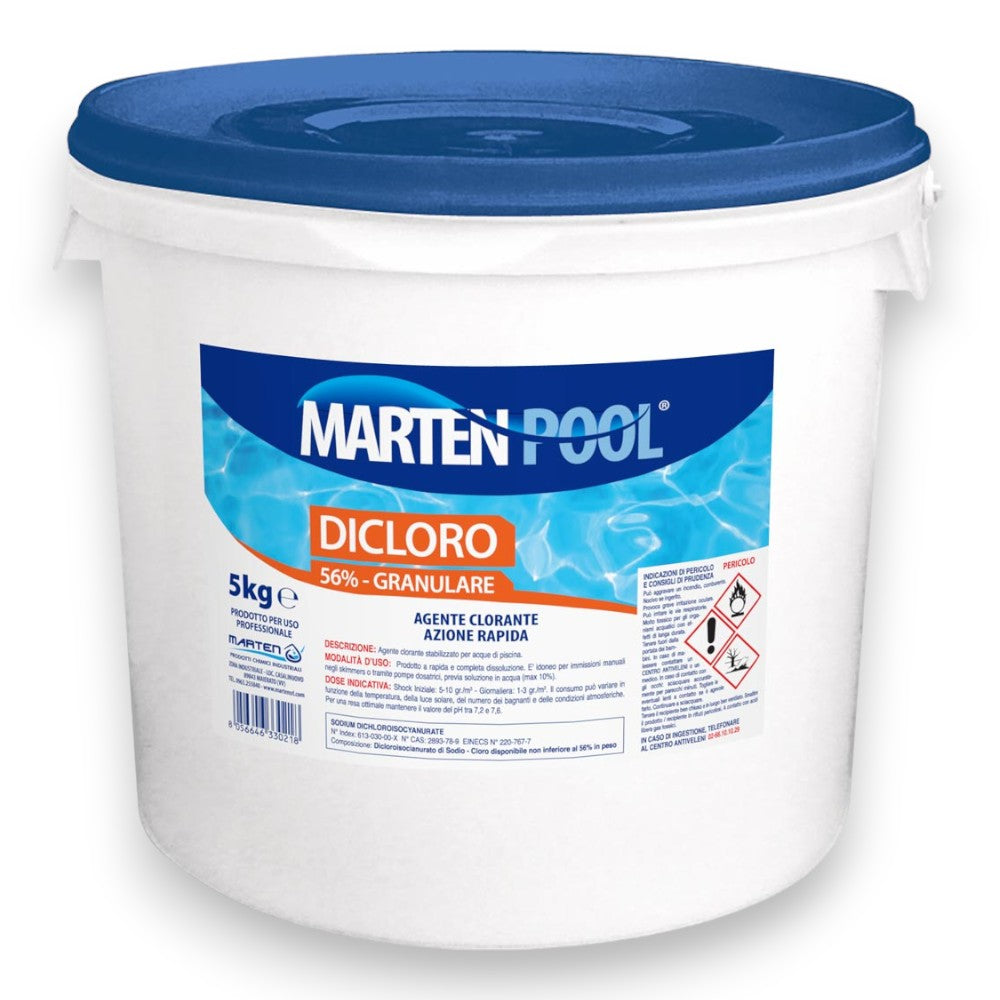 Dichlore granulé pour traitement de l'eau de piscine 1 et 5 kg