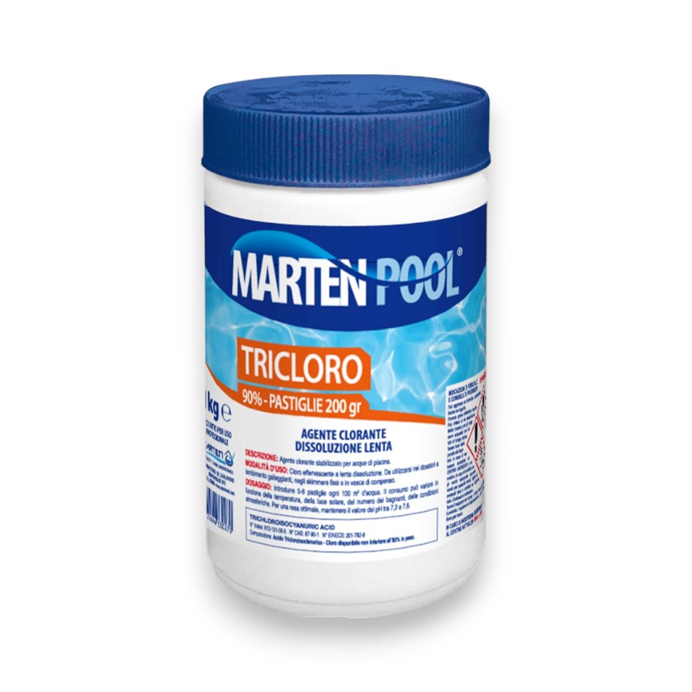 Trichlore de chlore en pastilles 200 g colis de 1 kg pour piscine