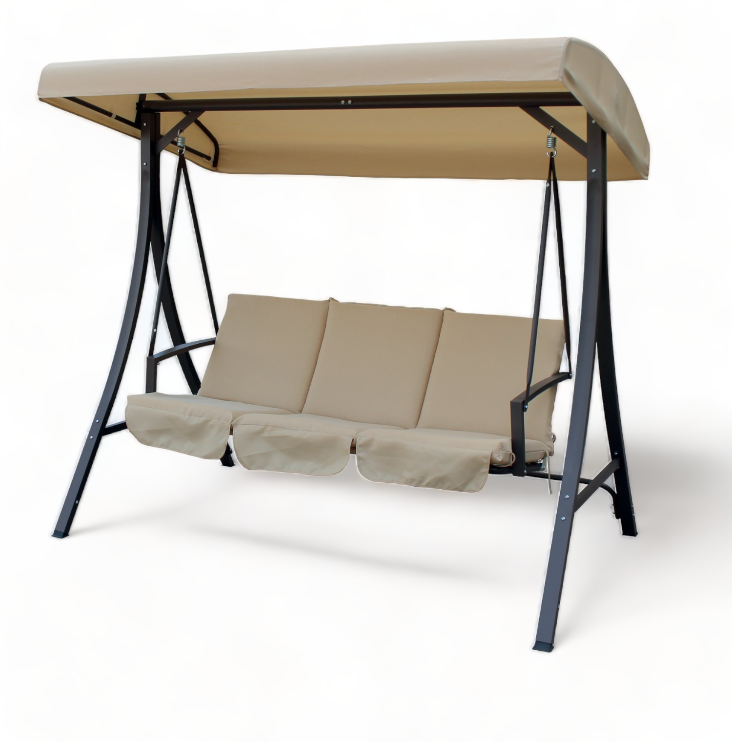 Balançoire trois places en acier avec coussins et auvent Bolero beige