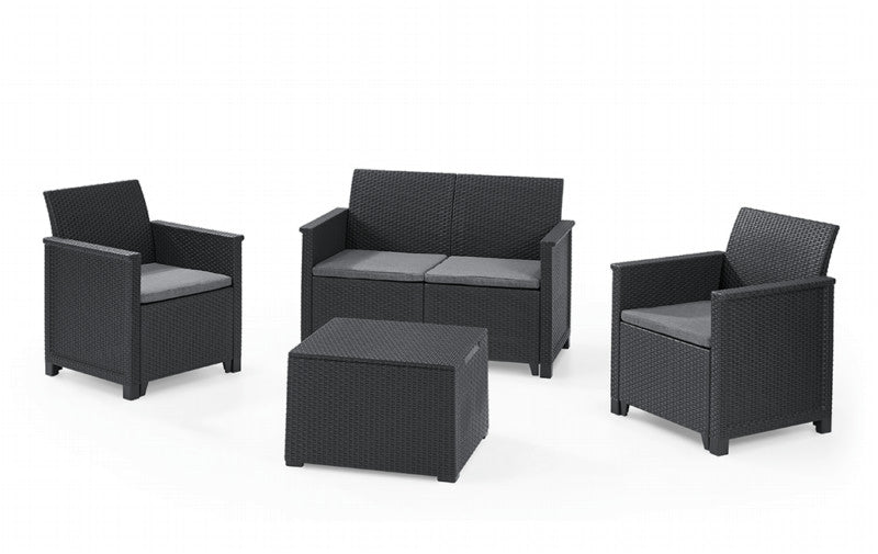 Salon de jardin en résine effet rotin, canapé deux places, table et deux fauteuils Emma Lounge Keter