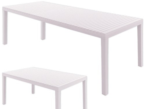 Tavolo in resina da esterno giardino estensibile allungabile effetto doghe bianco Indo