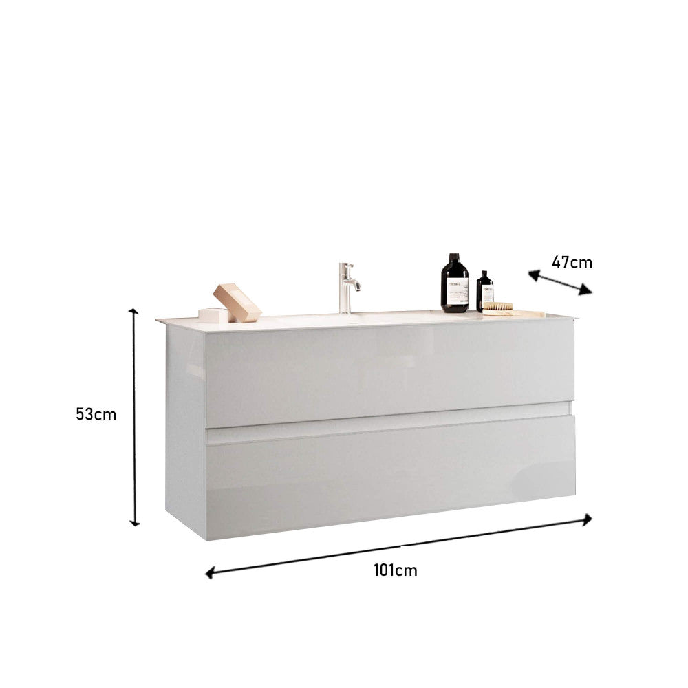 439013-S100 Salle de bain suspendue 100 cm blanc brillant Riccardo