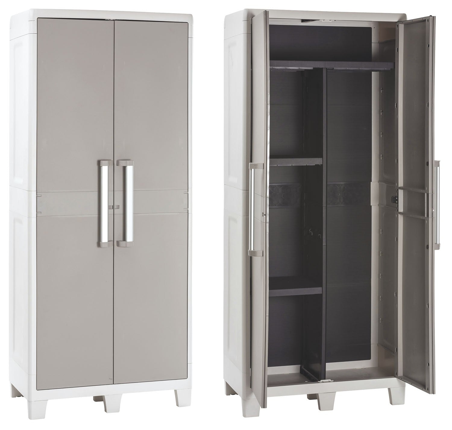 Armoire à balais en résine Urban XL Toomax avec 2 étagères latérales et 2 portes effet métal