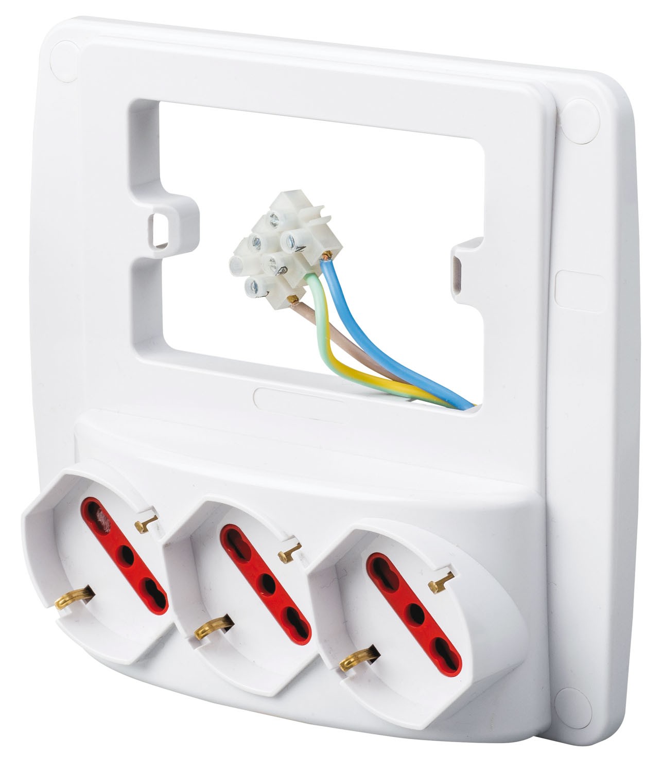 Multiprise murale avec 3 connexions Schuko et panneau pour plaque Emilia RS94130 3 places
