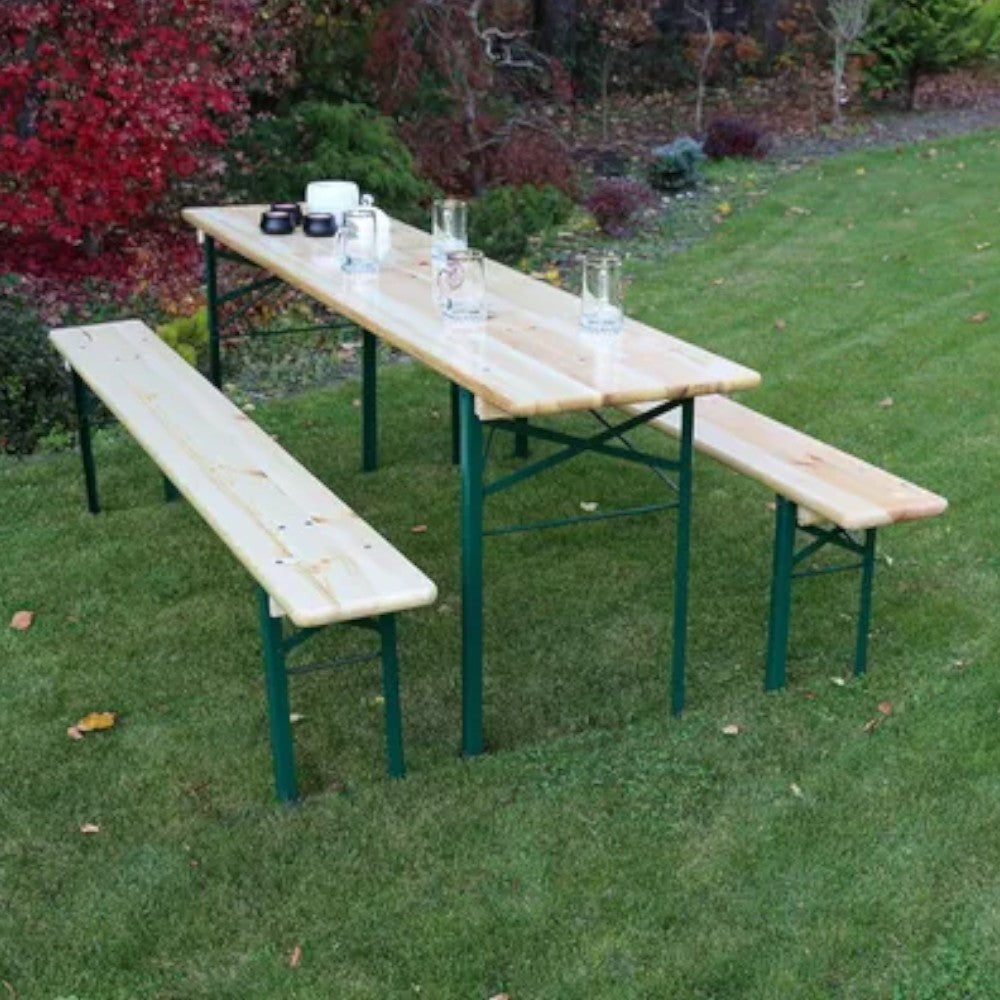 Ensemble table brasserie avec bancs rabattables 2 pieds 200x80xH76cm Collection Garden Deluxe