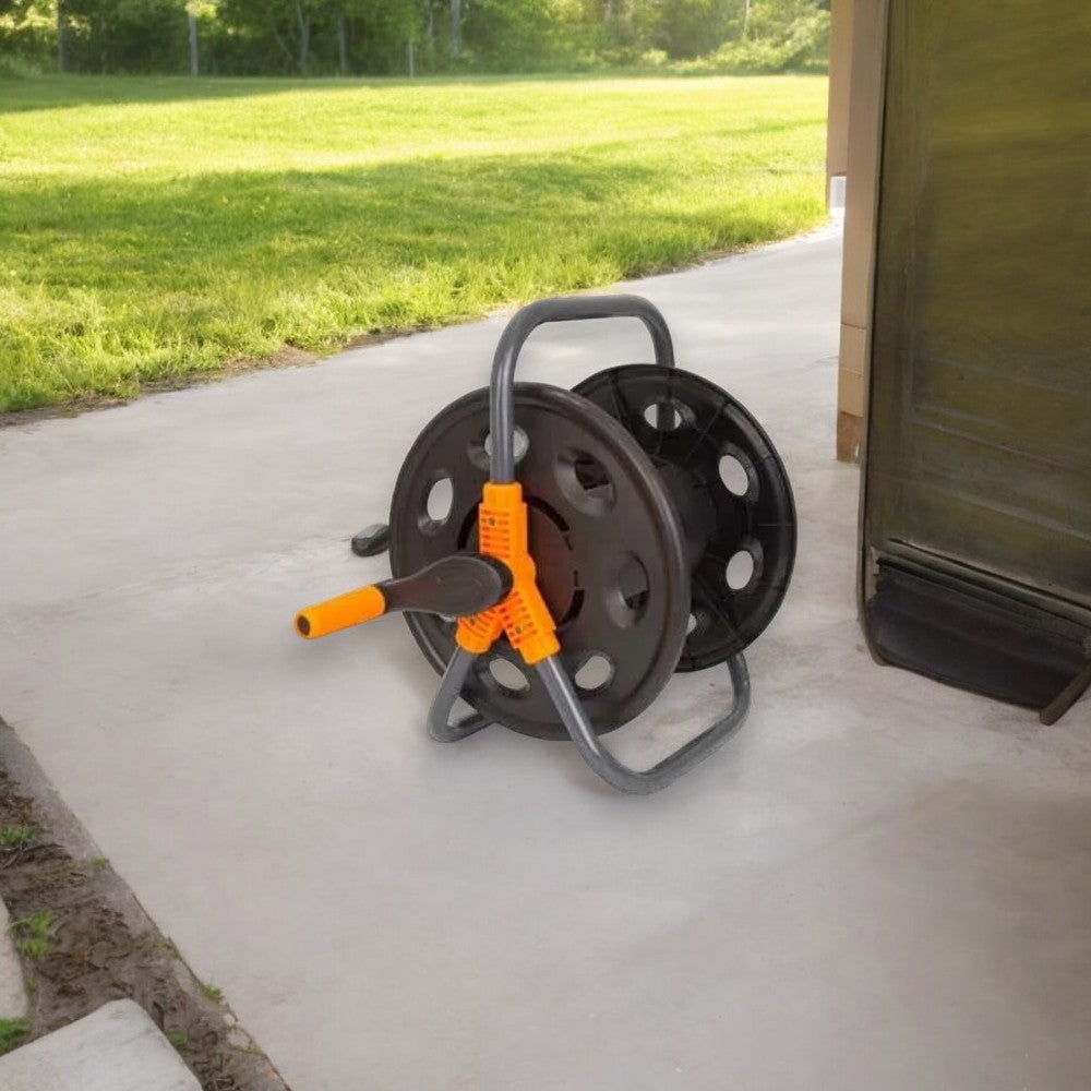 Chariot enrouleur de tuyau d'arrosage portable en métal sans roues