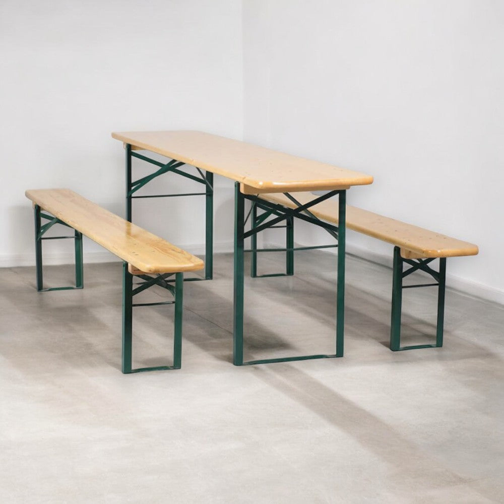 Ensemble table brasserie avec bancs rabattables 2 pieds 200x80xH76cm Collection Garden Deluxe