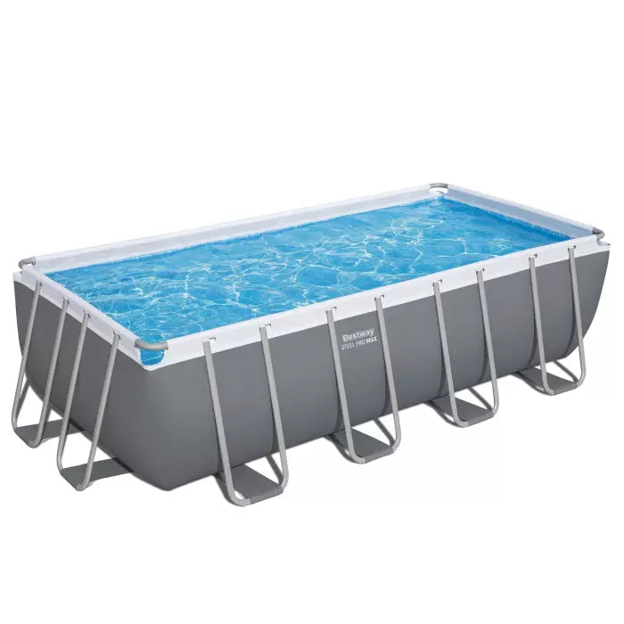 Piscine rectangulaire Power Steel 488x244x122 cm rotin couleur gris foncé Bestway 56996 