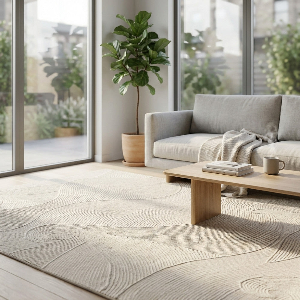 Tappeto da interno 120x180 cm in cotone e lana con decorazione onde