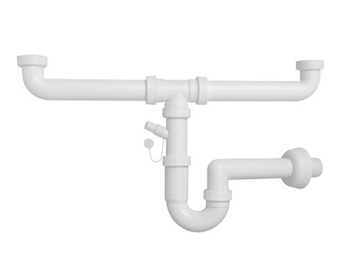 Siphon en polypropylène pour éviers double cuve sans vidage