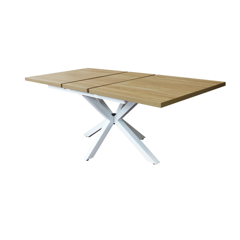 Tavolo allungabile con piano in mdf naturale e struttura in metallo bianco 90x160/200xH75 cm Gariè