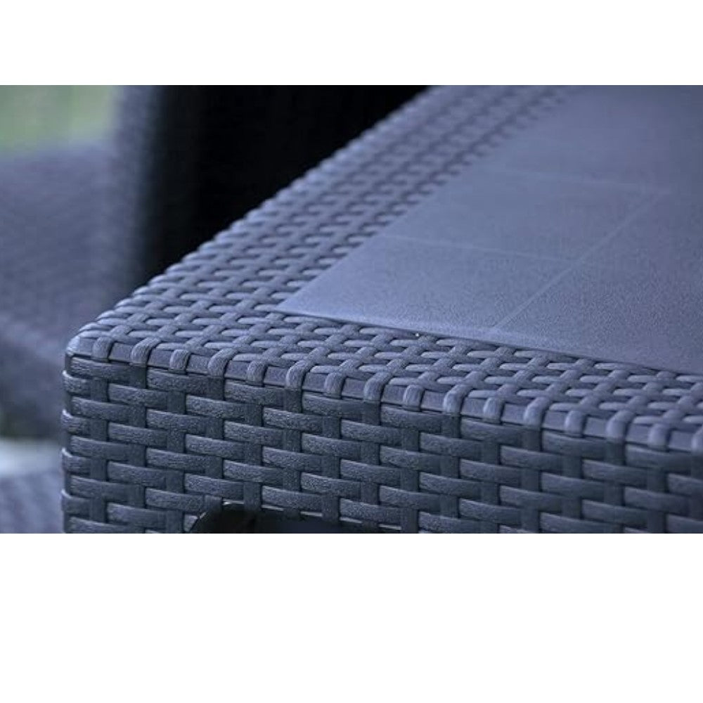 Table d'extérieur rectangulaire 138x78xH72 en résine effet rotin anthracite avec trou central 
