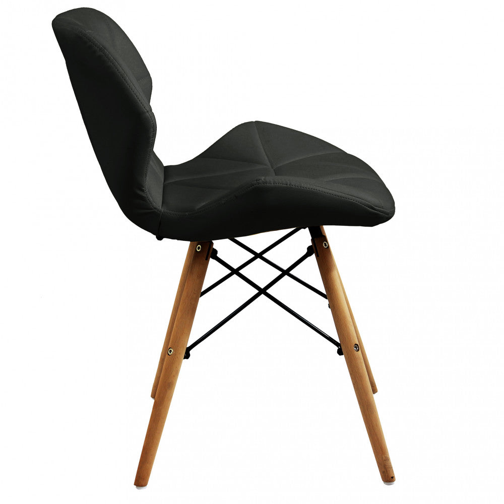 Chaise design d'intérieur moderne avec pieds en bois et assise en éco-cuir Noir C