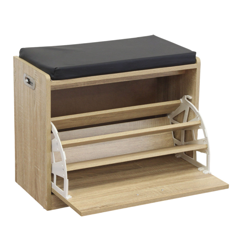 Scarpiera cassapanca doppio scomparto in legno laminato con seduta morbida e maniglie laterali Eusebia