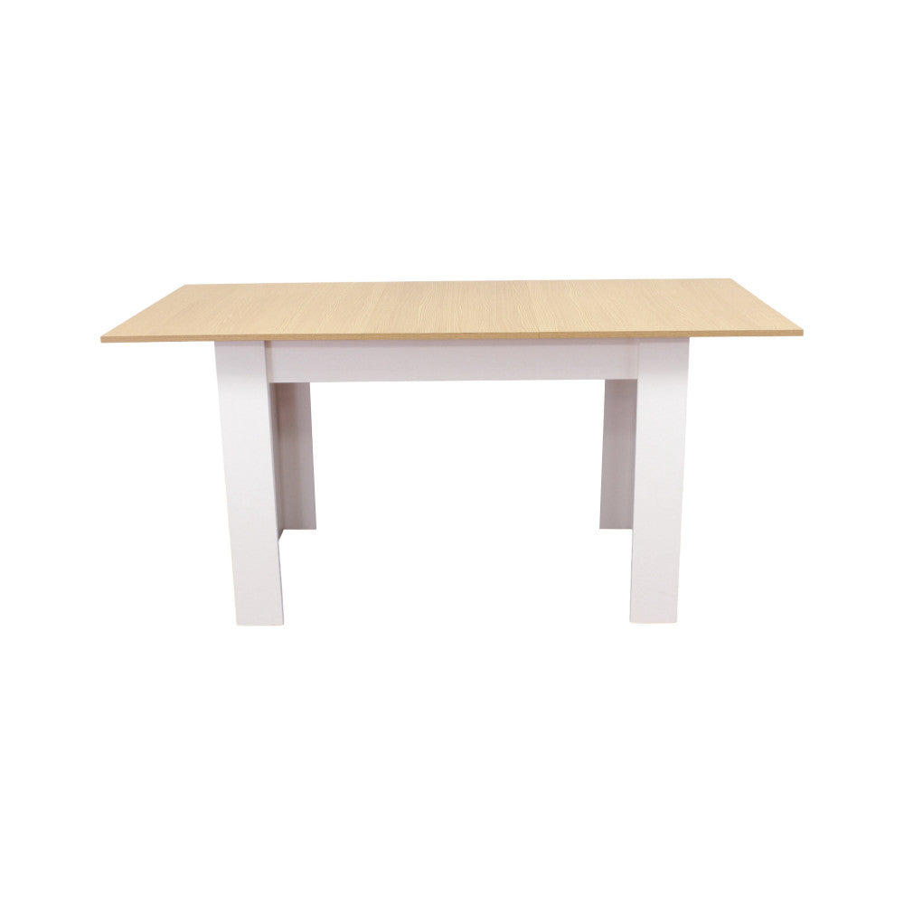 Tavolo da interno sala da pranzo in legno laminato bianco e marrone chiaro allungabile fino a 160 cm